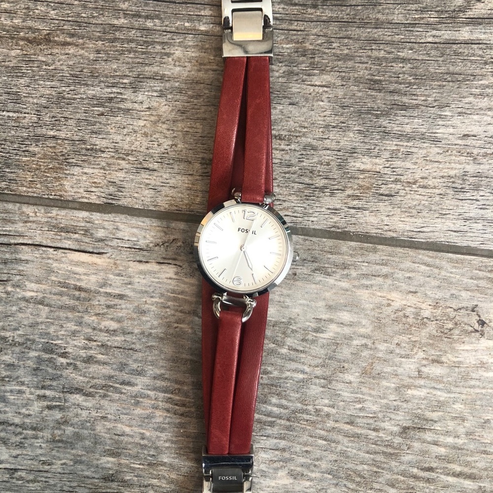Fossil red leather watch